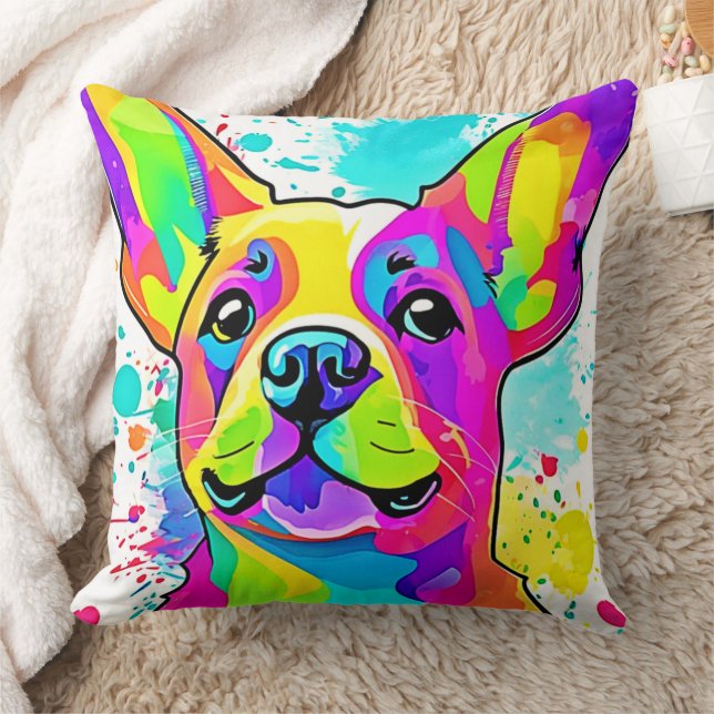 Almofada Vibrant Frenchie Bulldog Puppy Art (Cobertor)