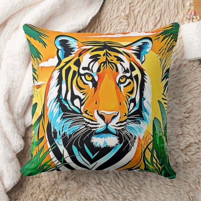 Almofada Vibrant Jungle Tiger Art Design (Cobertor)