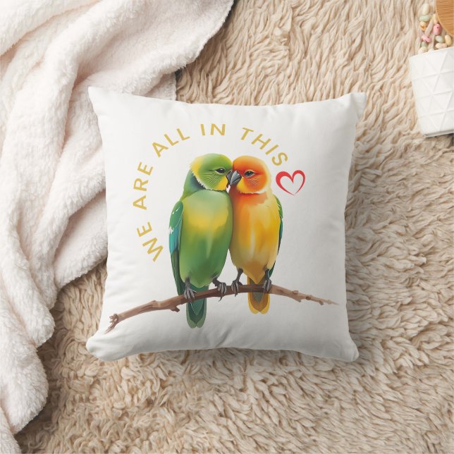 Almofada Vibrant Lovebirds & Hearts Watercolor Illustration (Cobertor)