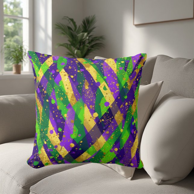 Almofada Vibrant Mardi Gras Purple Green Gold Cool Stripes  (Vibrant Mardi Gras Purple Green Gold Cool Stripes Throw Pillow)