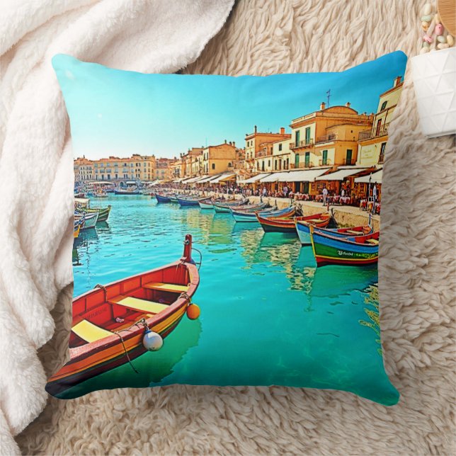 Almofada Vibrant Mediterranean Port Life Design (Cobertor)