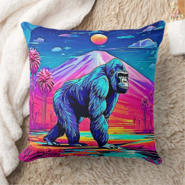 Almofada Vibrant Neon Gorilla em uma cena da selva surreal