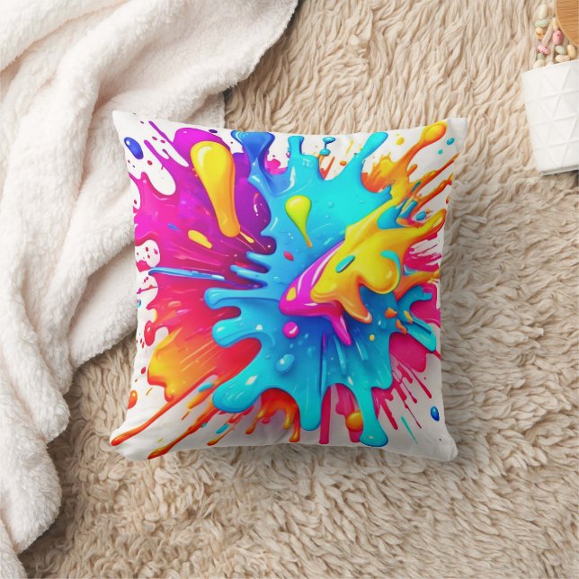Almofada Vibrant Neon Paint Splash Art (Cobertor)