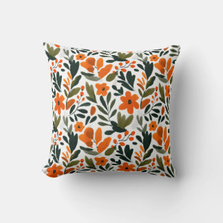 Almofada Vibrant Orange Flowers Spring Floral Pattern Chic