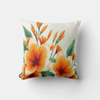 Almofada Vibrant Orange Tropical Flowers on White Backgroun