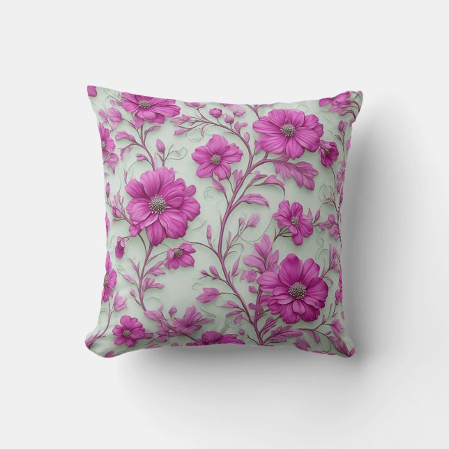 Almofada Vibrant Pink Floral Pattern With Magenta Flowers (Frente)