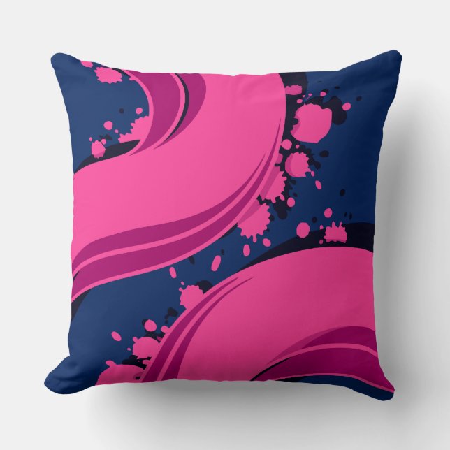 Almofada Vibrant Pink Waves on navy Blue Background (Frente)