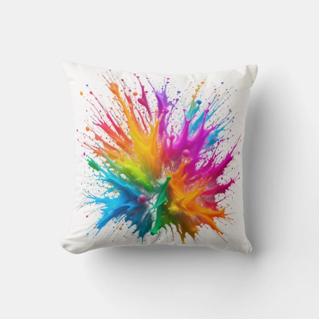 Almofada Vibrant Rainbow Paint Splatter Explosion (Frente)