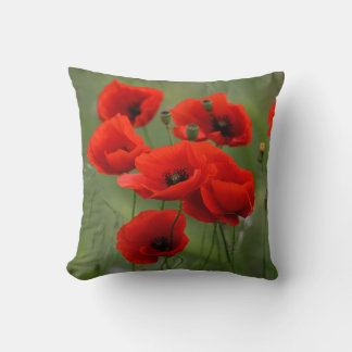 Almofada Vibrant Red Poppies Artistic Floral Throw Pillow