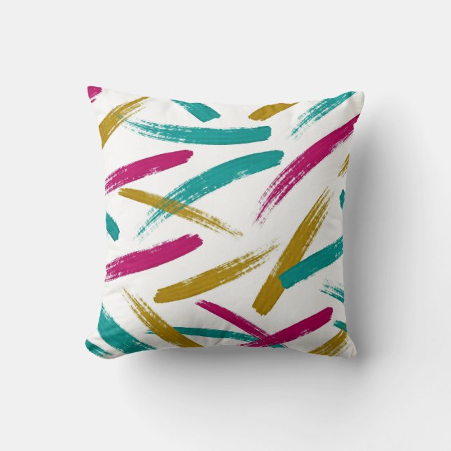 Almofada Vibrant Strokes,Teal, Magenta & Mustard pattern (Frente)