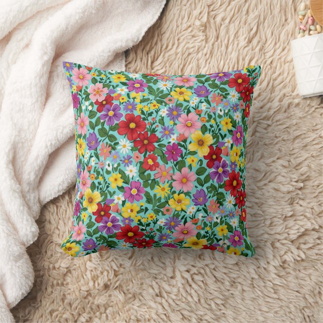 Almofada Vibrant Summer Wildflower Garden Floral Pattern  (Cobertor)