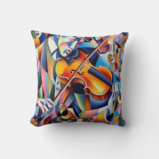 Almofada Vibrant Symphony: Abstract Violinist Art (Frente)