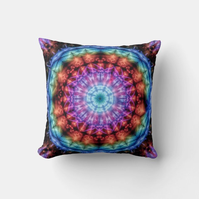 Almofada Vibrant Tie Dye Kaleidoscope Rainbow Mandala (Frente)