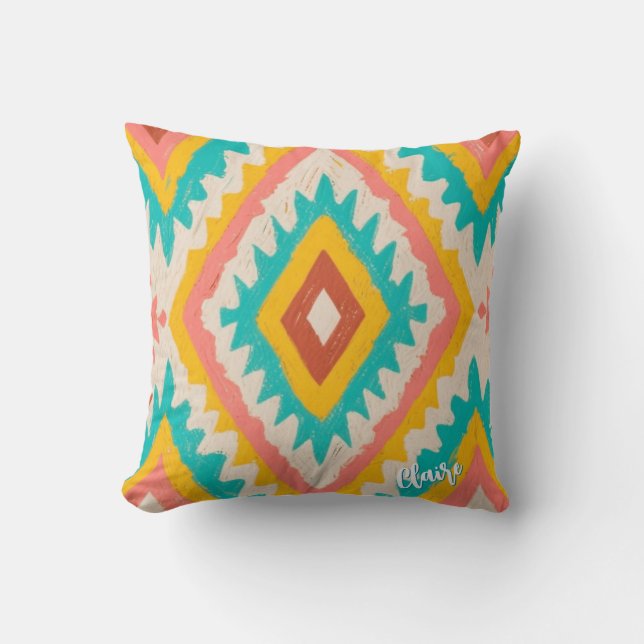 Almofada Vibrant Tribe, Bold Geometric Boho Pattern (Frente)