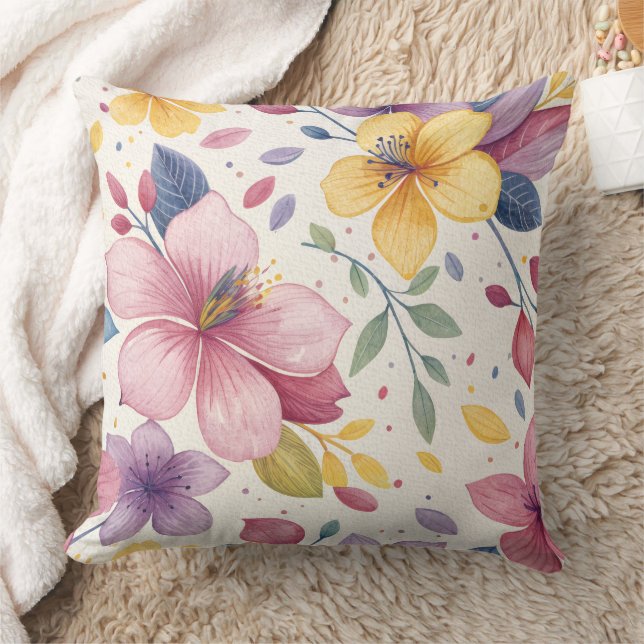 Almofada Vibrant Watercolor Floral Throw Pillow (Cobertor)