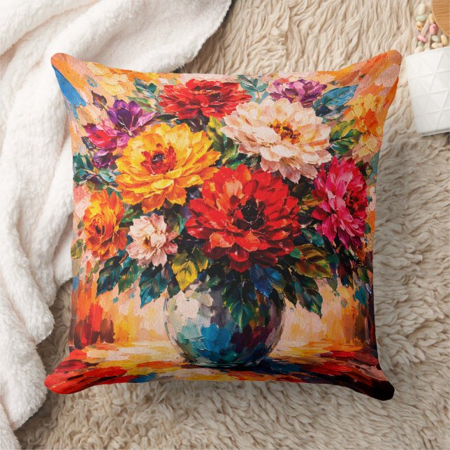 Almofada Vibrante Buquê de Peônias em Vaso Impasto (Cobertor)