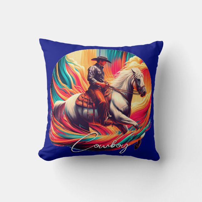 Almofada Vibrante Cowboy e Cavalo Azul (Frente)