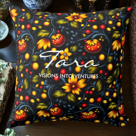 Almofada Vibrante Decoração Floral Inspirada em Khokhloma