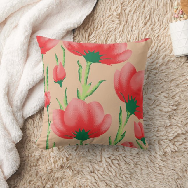 Almofada Vibrante desenho de tecido vermelho com padrão flo (Cobertor)