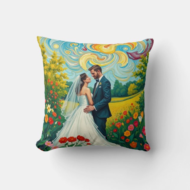 Almofada Vibrante Estilo Van Gogh para Casamento (Frente)