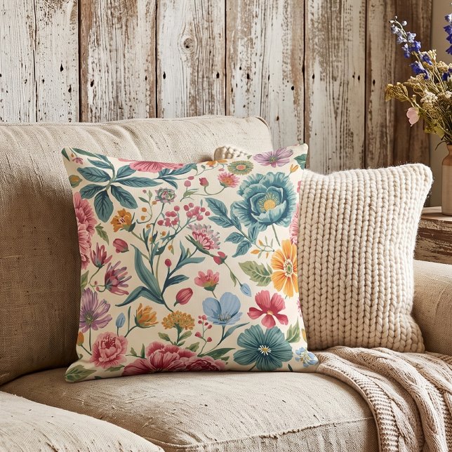 Almofada Vibrante Floral Cottagecore (Criador carregado)