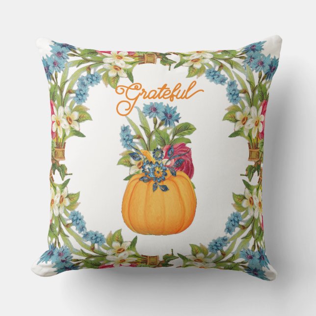 Almofada Vibrante Orange Halloween Pumpkin Watercolor Flora (Frente)