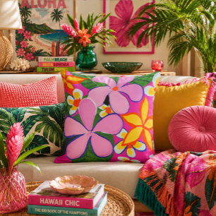 Almofada Vibrante Plumeria Retro Pop Art Rosa Amarelo