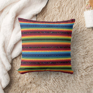 Almofada Vibrante Serape Mexicano de Listras de Arco-Íris p
