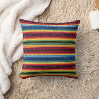 Almofada Vibrante Serape Mexicano de Listras de Arco-Íris p