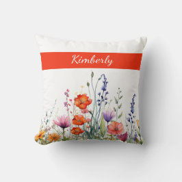 Almofada Vibrantes Flores Silvestres Aquarela Personalizada