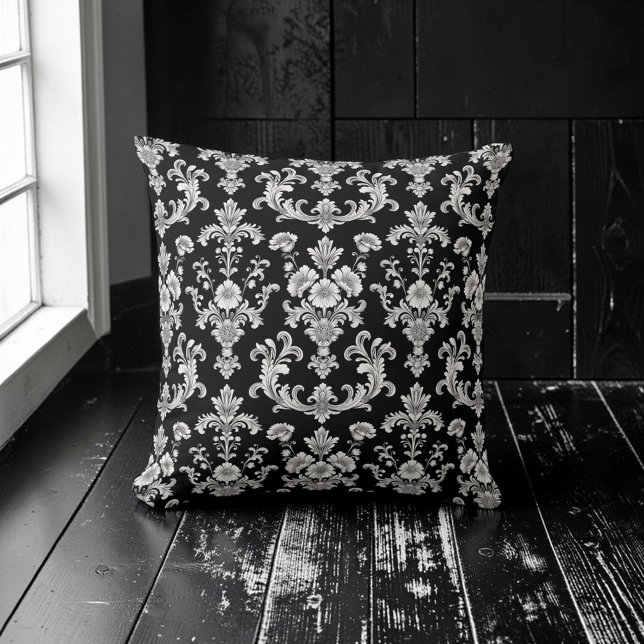 Almofada Victorian Black and White Damask Pattern (Criador carregado)