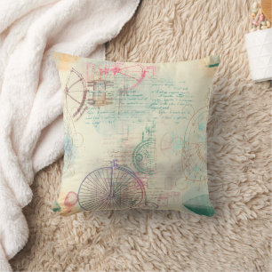 Almofada Victorian Steampunk Grunge de Aquarela Pastel