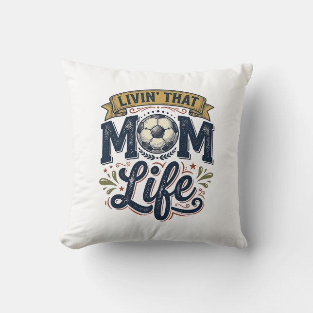Almofada Vida de Mãe de Futebol Camisa de Desenho de Gravur (Frente)