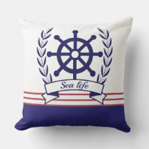 Vida marinha náutica & Roda de navio Azul e Branco