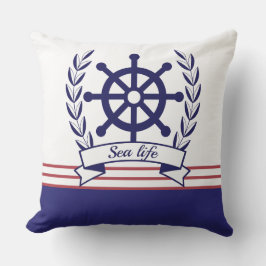 Almofada Vida marinha náutica & Roda de navio Azul e Branco