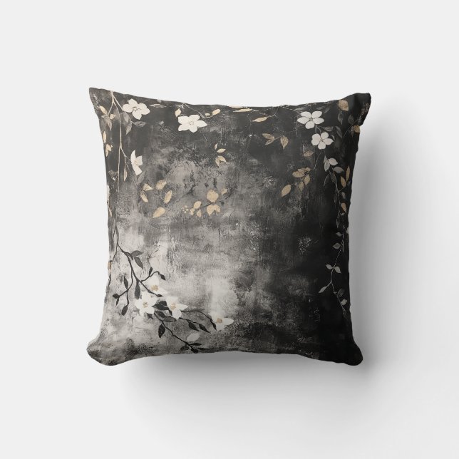 Almofada Vinhas Folhosas Douradas no Carvão (Frente)