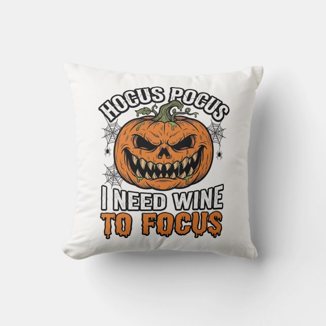 Almofada Vinho Hocus Pocus Abóbora Camisa de Halloween Desi (Frente)