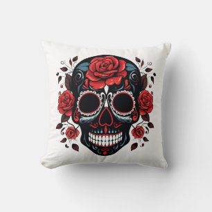 Almofada Vintage - Açúcar Retro Decorativo Crânio Dourado b