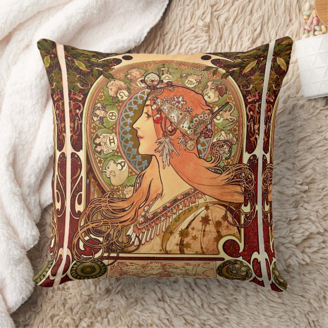Almofada Vintage Alphonse Mucha - Art Nouveau Zodiac (Cobertor)