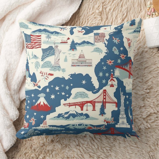 Almofada Vintage American Landmark Pattern (2) (Cobertor)