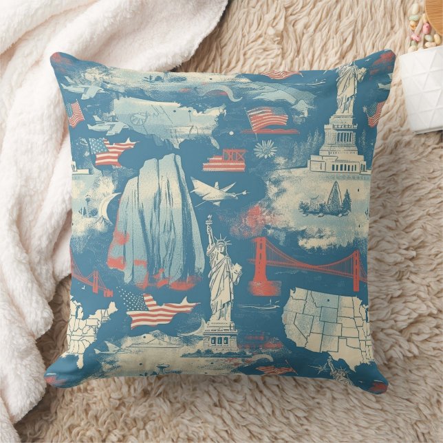 Almofada Vintage American Landmark Pattern (3) (Cobertor)