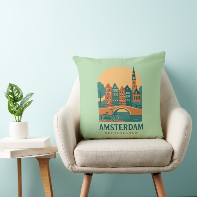 Almofada Vintage Amsterdam Pillow - Retro Netherlands Canal (Cadeira)