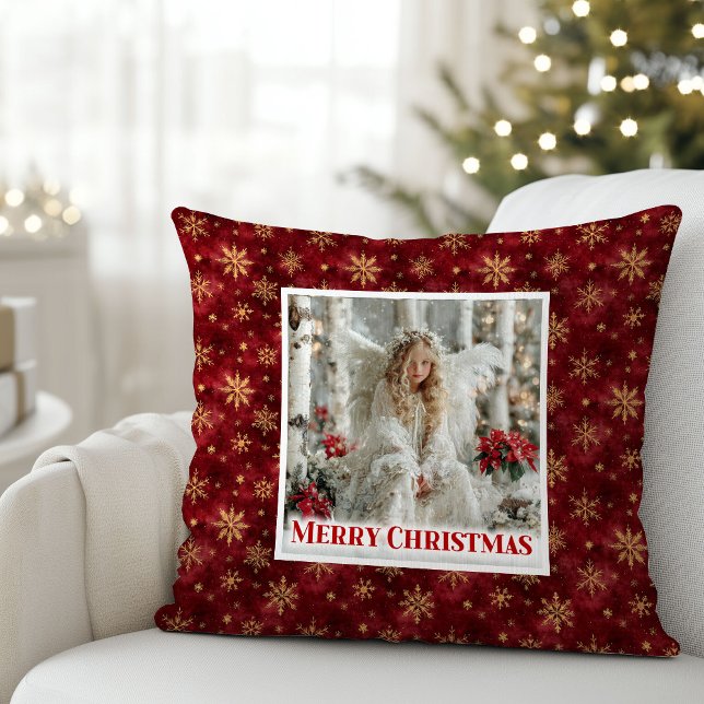 Almofada Vintage Angel Poinsettia Red Gold Holiday Christma (Vintage Angel Poinsettia Red Gold Holiday Christmas Pillow

)