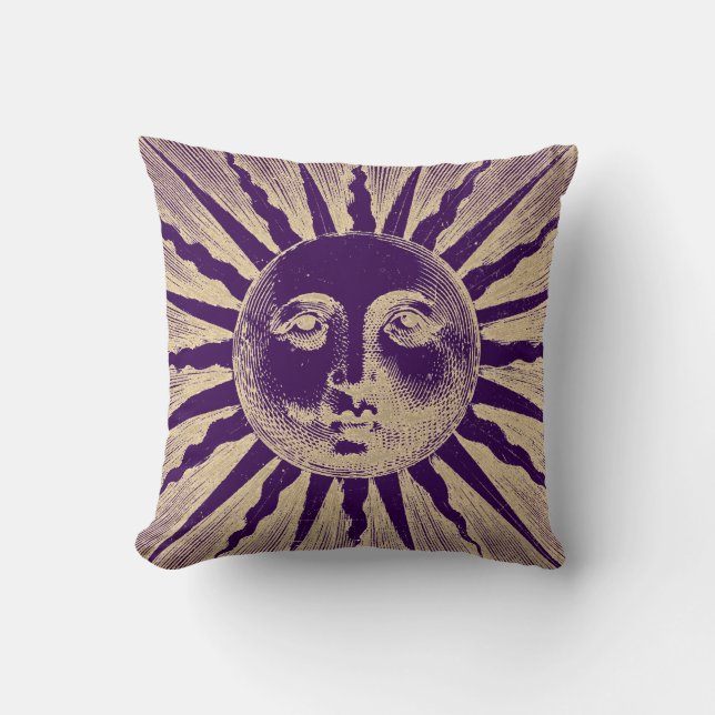 Almofada Vintage Antiguamente Dourada Face Solar Roxo (Frente)