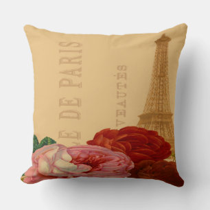 Almofada Vintage Art Rosa Paris e Eiffel Tower