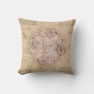 Almofada Vintage artesanal Letra F Palavra Arte Rosa Dourad