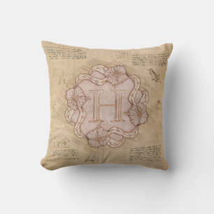 Almofada Vintage artesanal Letra H Palavra-Arte Rosa Dourad