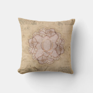 Almofada Vintage artesanal Letra Q Palavra Arte Rosa Dourad