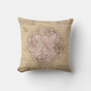 Almofada Vintage artesanal Letra X Palavra-Arte Rosa Dourad