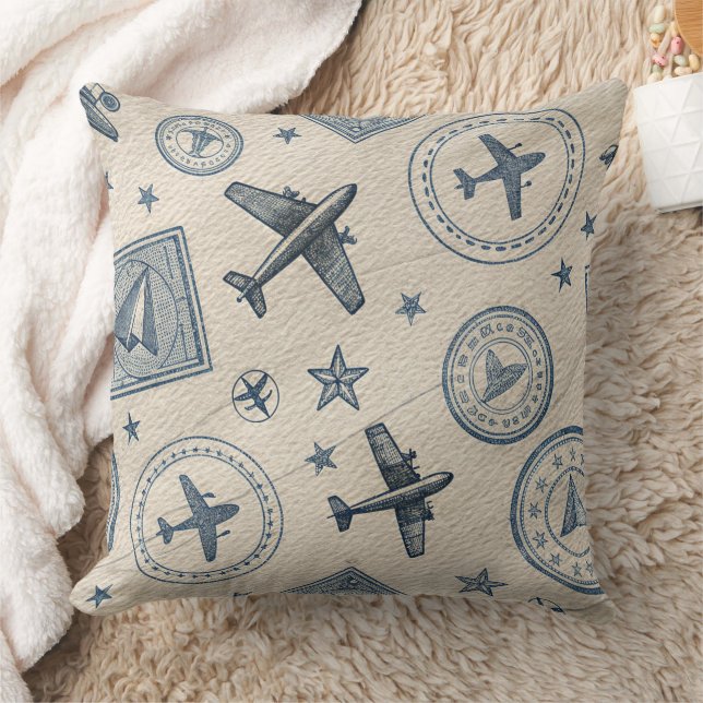 Almofada Vintage Aviation Passport Stamp Pattern (1) (Cobertor)